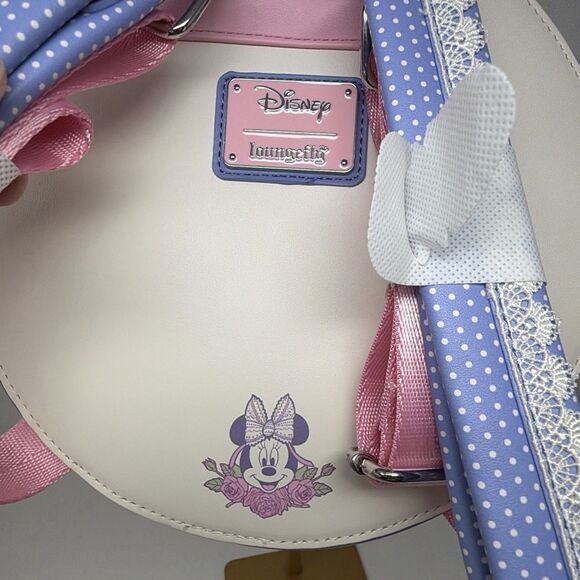 Disney Loungefly Minnie Floral Lace Round Mini Backpack NWT Pink Lavender main image 12